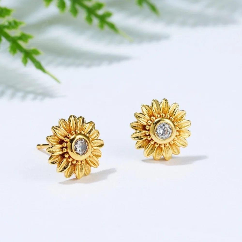 Goldtone Sunflower Stud Earrings